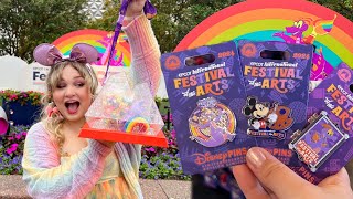 Epcot’s Festival of the Arts MERCH amp PINS  Foods and Pin Trading [upl. by Neville43]