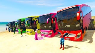 COLOR LARGE BUS on BEACH amp SUPERHERO Learn colors for kids 3D animation for babies [upl. by Darline346]