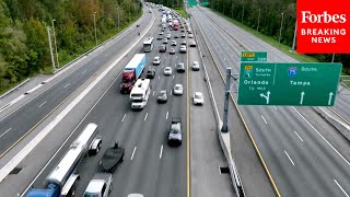 Aerial Footage Shows Massive Evacuations In Tampa Florida Due To Hurricane Milton [upl. by Darell]