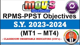 RPMS Objectives Classroom Observable Indicators for MASTER TEACHER II SY 20232024 [upl. by Anaitit902]