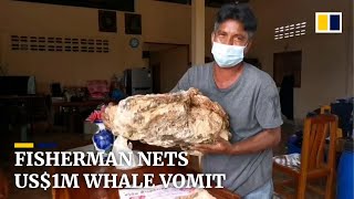 Thai fisherman finds whale vomit worth over US1 million [upl. by Essirahc]