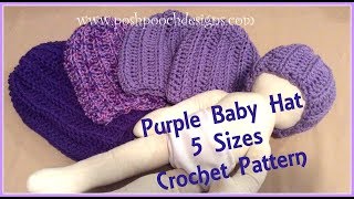 Purple Baby Hat Crochet Pattern  5 Sizes [upl. by Attesoj]