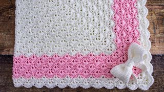 🥰 Crochet Shell Stitch Baby Blanket in the Round 🎀 PRETTY Giant Granny Square Pattern [upl. by Iaoh]