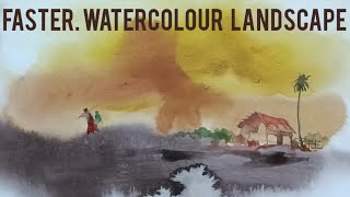 Faster watercolour landscape Watercolour landscape faster dasartviralvedio [upl. by Haldi]