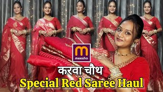 Meesho Karva Chauth 2024 Special Red Saree Haul Under ₹700  latest collection  Aditi Soni [upl. by Haniraz]