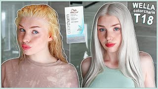 HOW TO TONE PLATINUM BLONDE HAIR AT HOME  WELLA T18  PERFECT ICY WHITE PLATINUM BLONDE HAIR  AD [upl. by Noiram]