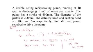 problem on Double acting reciprocating pump [upl. by Hadria]