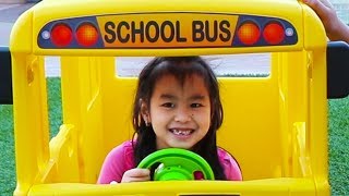 Jannie Pretend Play Going to School with Giant Bus Toy [upl. by Annawaj843]