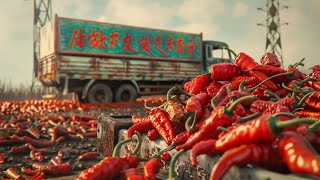 Harvesting and Processing Tons of Fresh Chillies  Agricultural Farm With Many Kinds of Fruits [upl. by Maggee]