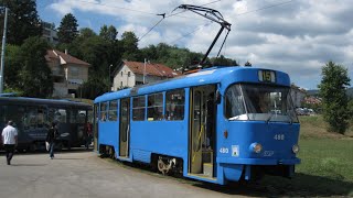 Croatia Tatra T4YU single tram rounds the reversing loop at Dolje Zagreb  Line 15 [upl. by Belldame]