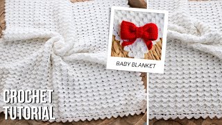 🎀 BEAUTIFUL Shell Stitch Crochet Baby Blanket Pattern 1 Row Repeat Only 🤩 [upl. by Nnayt]