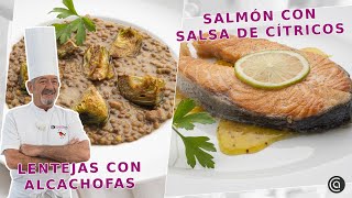 LENTEJAS con alcachofas  SALMÓN con salsa de cítricos  Cocina Abierta de Karlos Arguiñano [upl. by Senzer994]