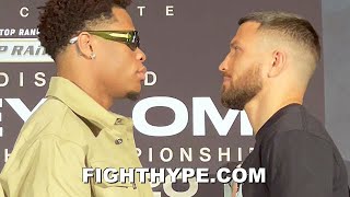 DEVIN HANEY TRIES TO PUNK LOMACHENKO AT FIRST FACE OFF BIG SIZE DIFFERENCE DURING INTENSE STAREDOWN [upl. by Dominy]