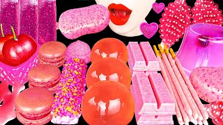 ASMR MUKBANG Pink Desserts Ice cream Tik tok jelly Sheet jelly Edible jewelry box Peach gummy [upl. by Adiaz]