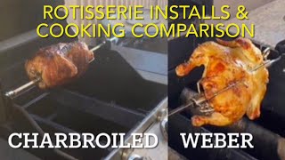 ROTISSERIE KIT INSTALL ON CHARBROIL amp WEBER GRILLS WHELPFUL TIPSampMISTAKES WE MADE WOUR 1ST 3 COOKS [upl. by Bardo]