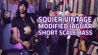 Squier Vintage Modified Jaguar Short Scale Bass Guitar Demo and Review [upl. by Ardnoik]