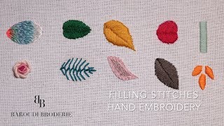 Hand Embroidery for Beginners  10 Basic filling stitches Leaves [upl. by Deva745]