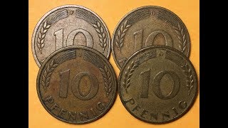 Germany 10 Pfennig Coins 1950 Collection of Mint Marks [upl. by Justen]