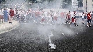 Police break up fights between Polish football fans in Marseille [upl. by Cullen]