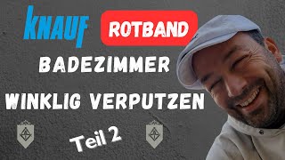 Ich regel das Bad  Badezimmer winklig verputzen mit Rotband Pro  Teil 2 Die erste Wand ist dran [upl. by Anivad568]