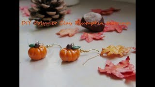 Cute Little DIY Pumpkin Earrings  Polymer Clay Tutorial [upl. by Neely]