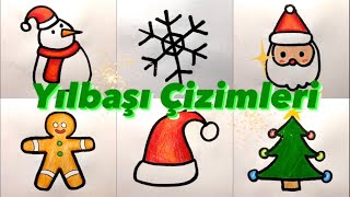 YILBAŞI ÇİZİMLERİ🎉noel baba yılbaşı ağacışapkasısüslemelerkardan adamkurabiye kolay çizimler [upl. by Maltz]