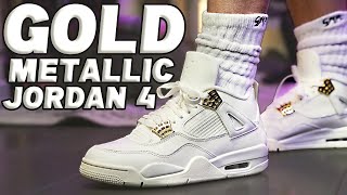 Air Jordan 4 Retro Metallic Gold Review and On Foot [upl. by Cahra]