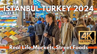 Istanbul turkey 2024 Real LifeMarketsStreet Foods in SirkeciEgyptian Bazaar  4K Walking tour [upl. by Nahguav]