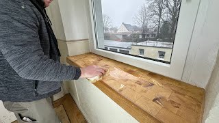 Fensterbank mit Holz verkleiden 💚🥰 holzpflaster [upl. by Tnomad269]