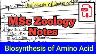 Biosynthesis of Amino Acid MSc Zoology Notes in hindi [upl. by Micaela]