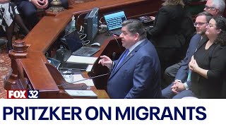 Pritzker advocates for migrants in State of the State address [upl. by Ethe]