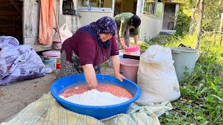 Hamur Tarhana nasıl yapılır bahçede etli ekmek [upl. by Lashondra]