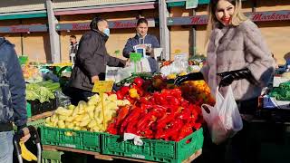 Granate styling walking in public vegetable fruit market crotch high boots high heels shorts [upl. by Hsenid]