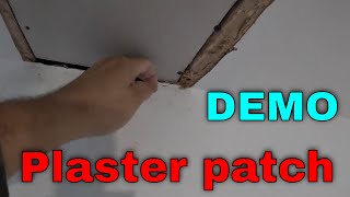 HOW TO PATCH CEILING amp PLASTER PLASTERBOARD PATCH SKIMMING DEMO SCRIM HALF TIME USED [upl. by Lapointe]