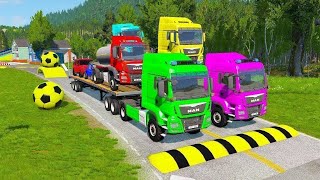 TRANSPORTING PIXAR CARS amp FRUITS WITH COLORED amp JOHN DEERE vs CLAAS vs TRACTORS  BeamNGdrive 962 [upl. by Gretal]