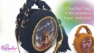 crochet bag tutorial  easy crochet bag with wooden base crochetbag [upl. by Korry565]