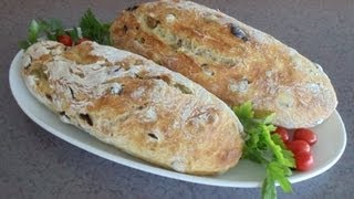 NoKnead Mediterranean Olive Bread Easy No Mixer No Yeast Proofing [upl. by Anaed]