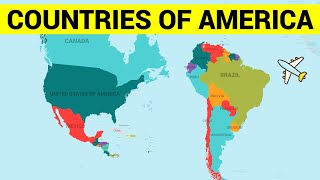 COUNTRIES OF AMERICA CONTINENT  Learn Map of North South and Central American Countries [upl. by Terraj460]