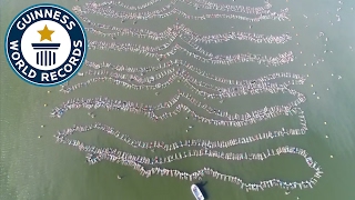 Most people in a floating line  Guinness World Records [upl. by Frodin]