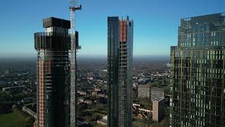 Cinematic relaxing aerial views of Manchester iconic Towers in Deansgate  drone [upl. by Eilojne]