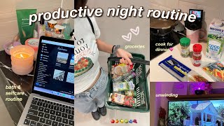 PRODUCTIVE NIGHT ROUTINE ☾⋆⁺₊ groceries selfcare unwinding skincare routine living alone💗🛒 [upl. by Ydoj]