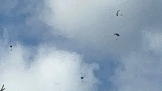 The Skydivers on the Parachutes landing to Skydive Long Island viewed at my house [upl. by Arehahs952]