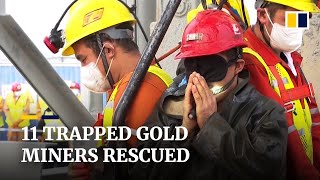 11 Chinese gold miners rescued after two weeks underground [upl. by Durwyn117]