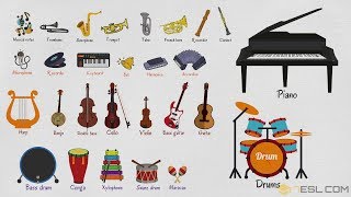 List of Musical Instruments  Learn Musical Instruments Names in English [upl. by Naitsyrk]