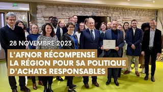 LAFNOR récompense la Région pour sa politique dachats responsables [upl. by Farrish]