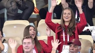 princess leonor and infanta sofia come to support Spanish teamolympics spainroyaltyqueen [upl. by Lusty]