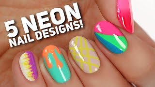 5 Ways To Wear NEON Nails  Summer Nail Art [upl. by Frohman]