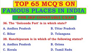 Mock Test No 03 on GK amp CA Famous Places in India for Jkssb Police Constable Exam 2024 [upl. by Adina]