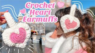 Crochet Heart Shaped Earmuffs ☃️💗 [upl. by Ario]