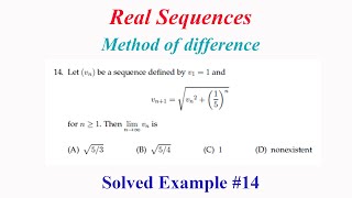 Sequences Real Analysis  SE14  Method of difference  vn1√vn215n [upl. by Rubina]